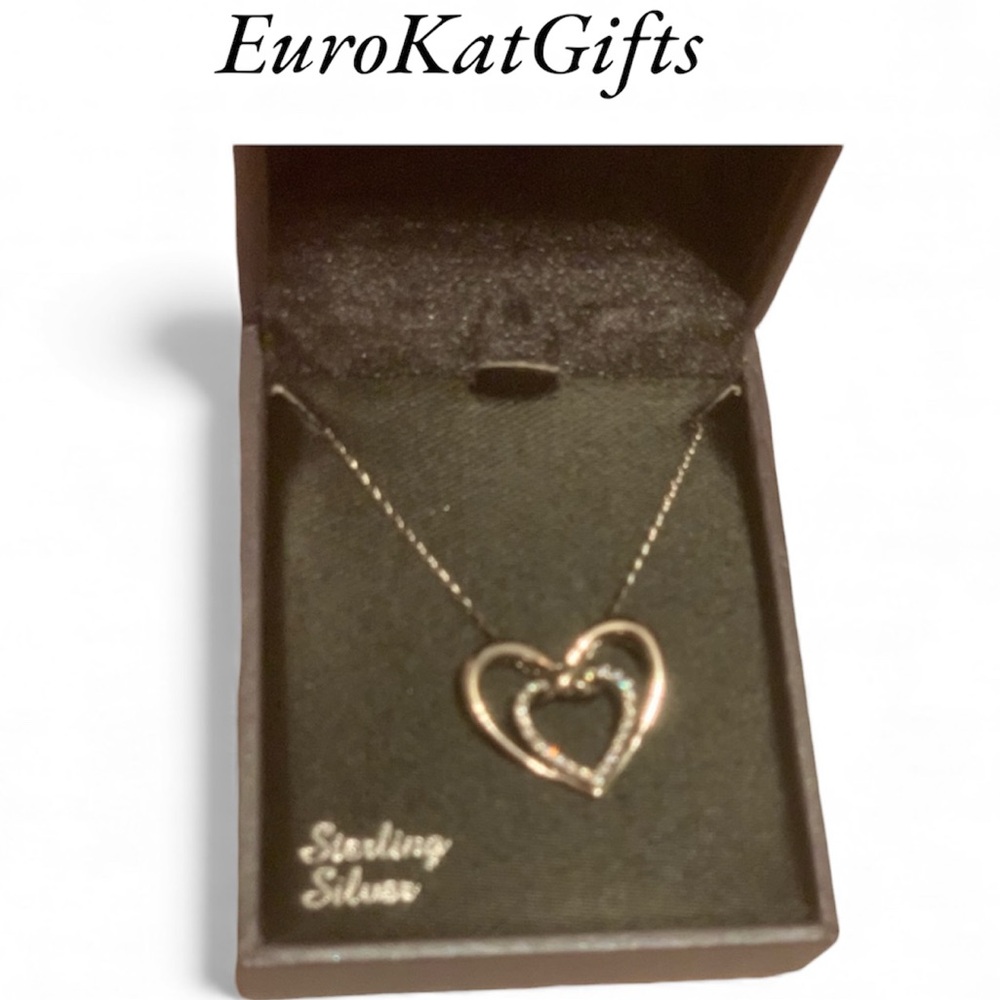 NEW Diamond Sterling Silver Diamond Heart Necklace 16"-18" Chain NWT style 2